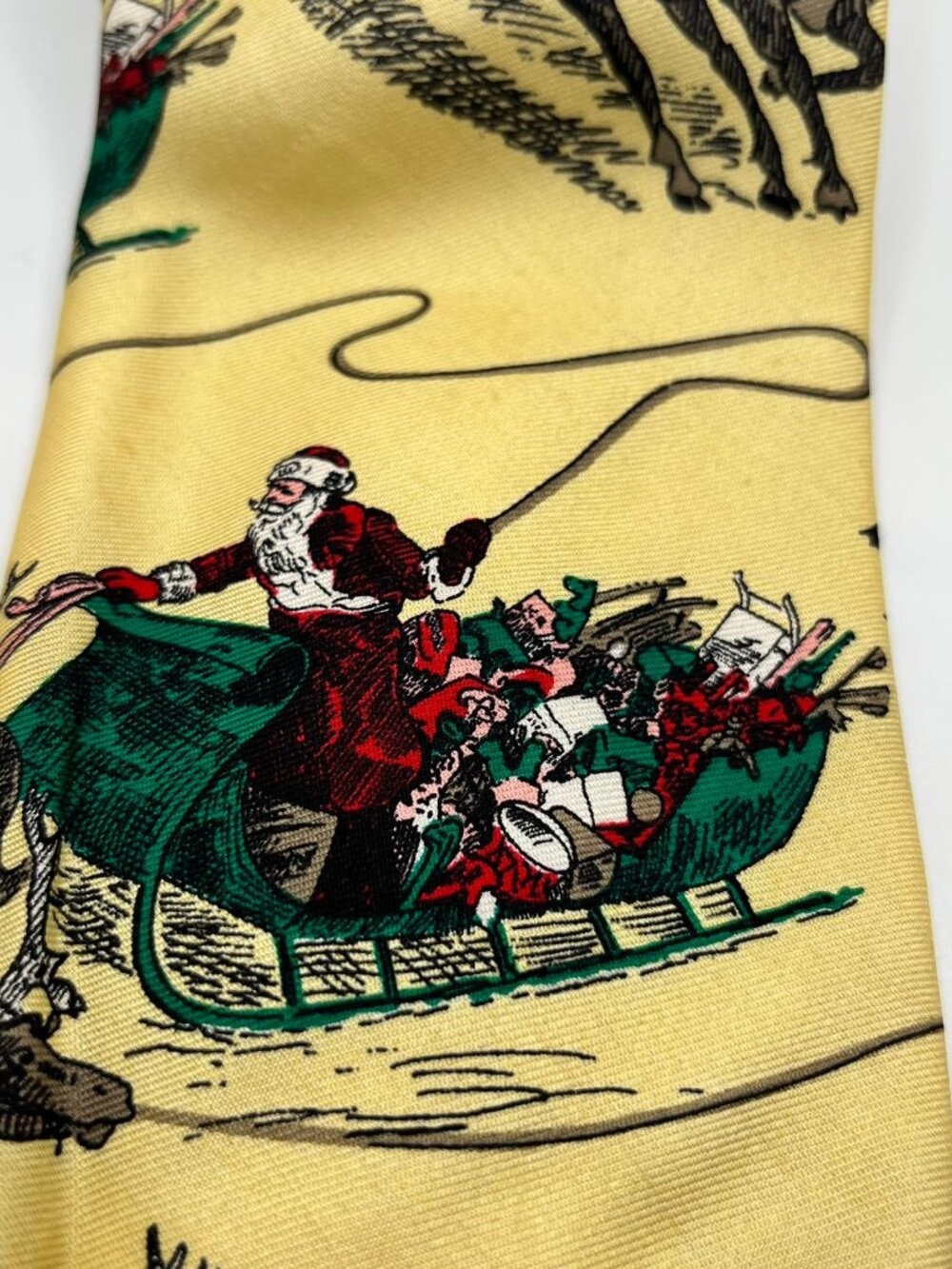 NWT Ferrell Reed Men's 100% Silk Necktie Tie Santa Sleigh Christmas Reindeer
